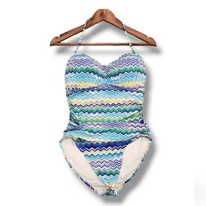 La Blanca Bandeau ZigZag Print One Piece Halter Style Swim Suit | M